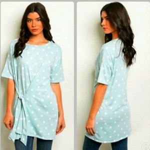 Hopely mint with white polka dots tunic Large